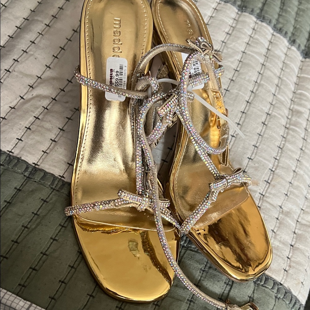 Madden Girl Metallic Gold Rhinestone Lace-Up Sandals